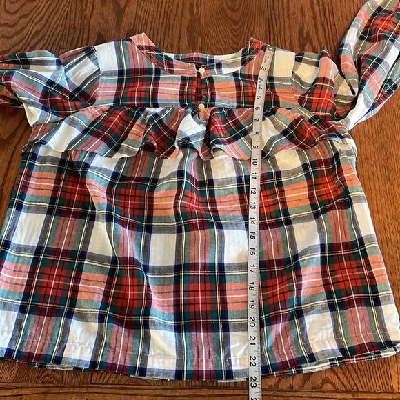 J. Crew women’s plaid pattern blouse top cotton ruffle, metallic accent relax S - Picture 11 of 11
